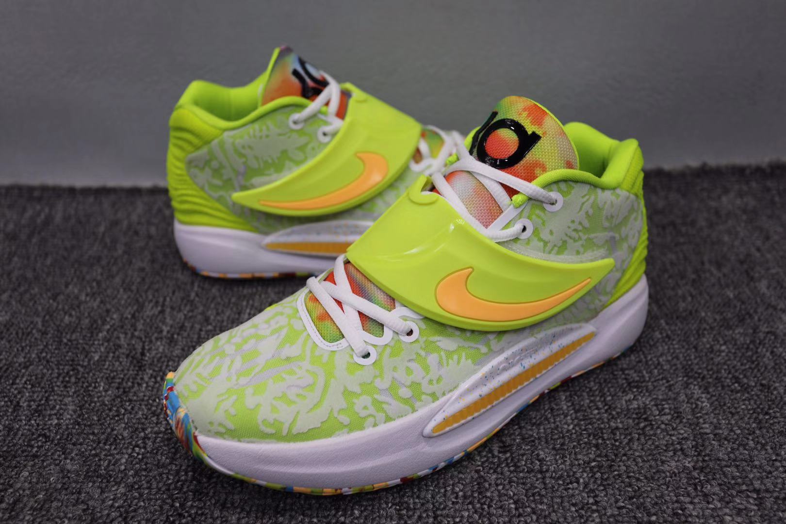 2021 Nike Kevin Durant 14 Fluorscent Green Yellow White Basketball Shoes - Click Image to Close